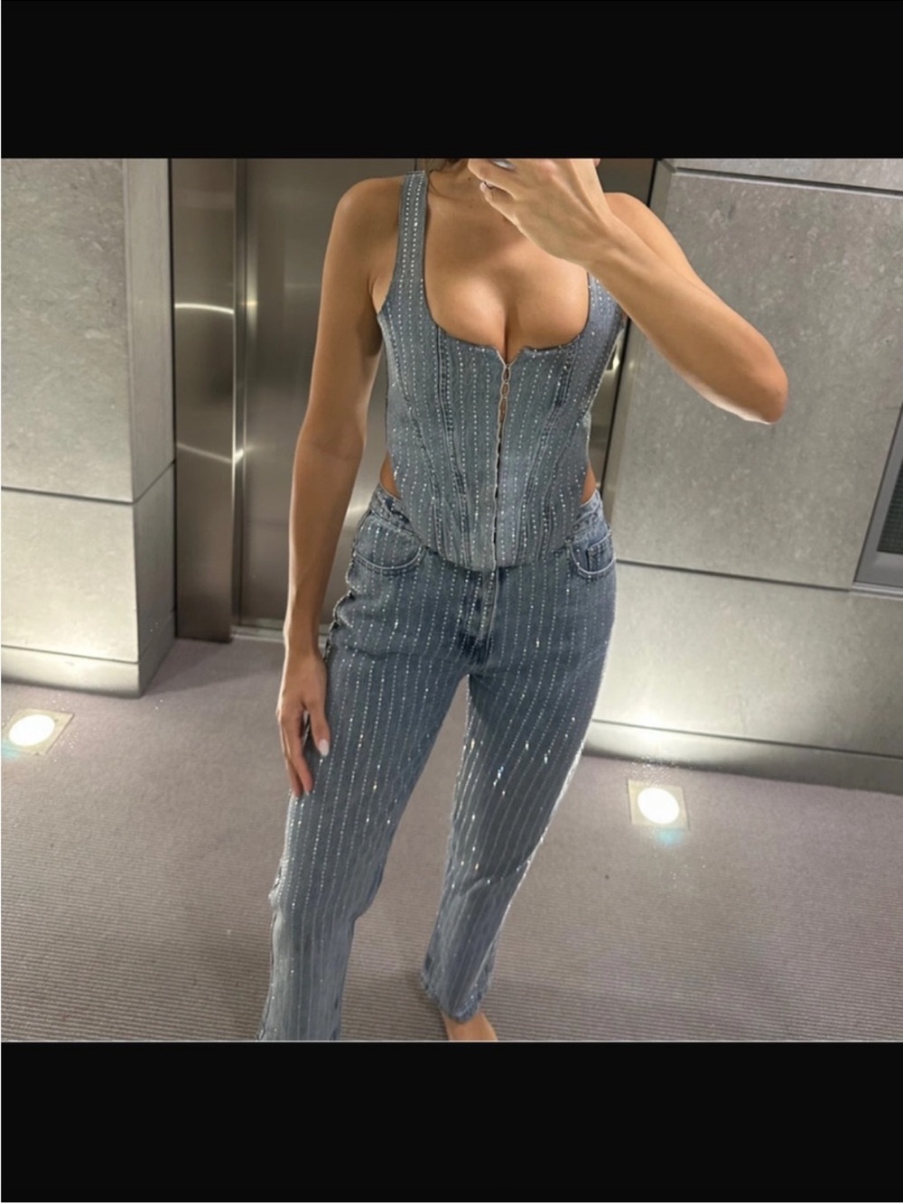 Maniere de Voir Rhinestone Denim Corset Top